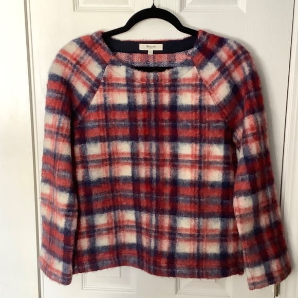 Madewell Nicolette Brushed Plaid Popover Top XS Wool Blend Pockets - Picture 2 of 13